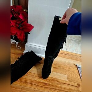 Ralph Lauren DENIM & SUPPLY Black Fringe Knee-High Boots. SZ 7.5